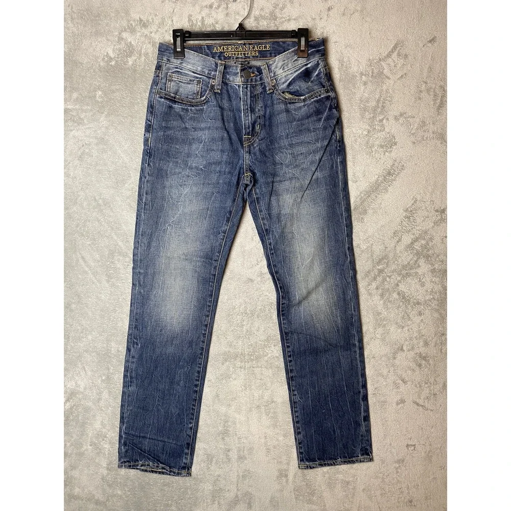 American Eagle Mens 28x32 Slim Straight Blue Denim Jeans